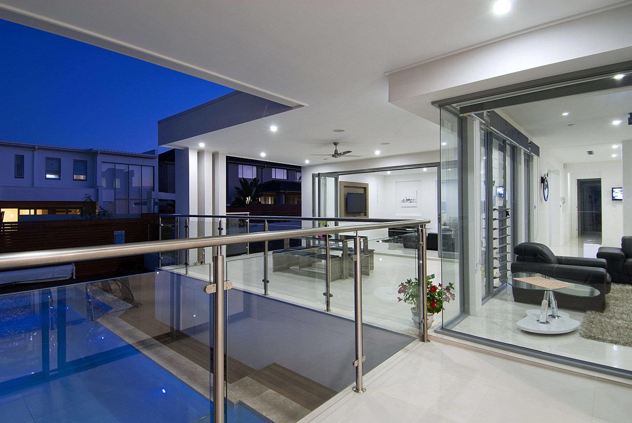 View of home by Balmoral Homes featuring trickling apartment, interior design, penthouse apartment, property, real estate, gray, blue
