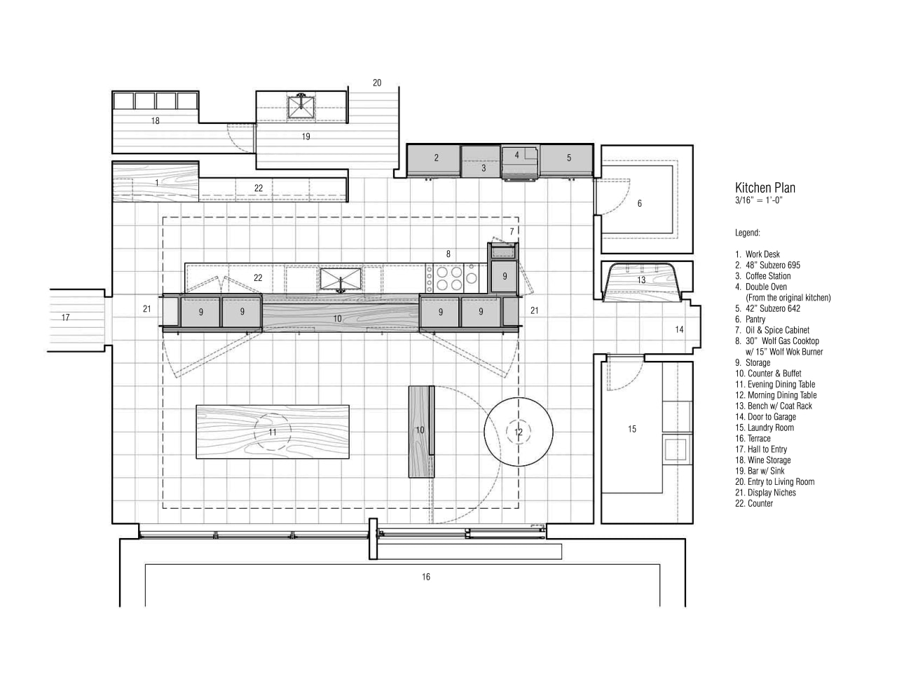 View of modernist style kitchen with wooden cabinetry angle, architecture, area, design, diagram, drawing, elevation, floor plan, line, plan, product, product design, schematic, structure, technical drawing, white