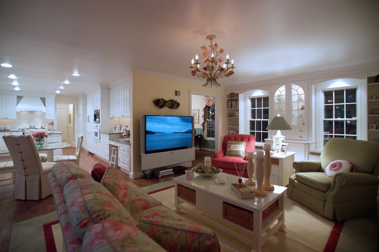 View of living area through to remodeled  ceiling, home, house, interior design, living room, real estate, room, gray, brown