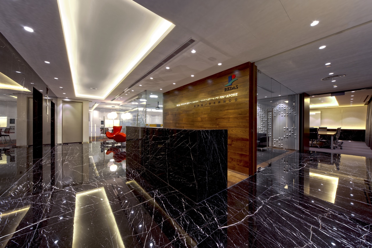 Contemporary offices of the Real Estate Developer's ceiling, interior design, lobby, black, gray
