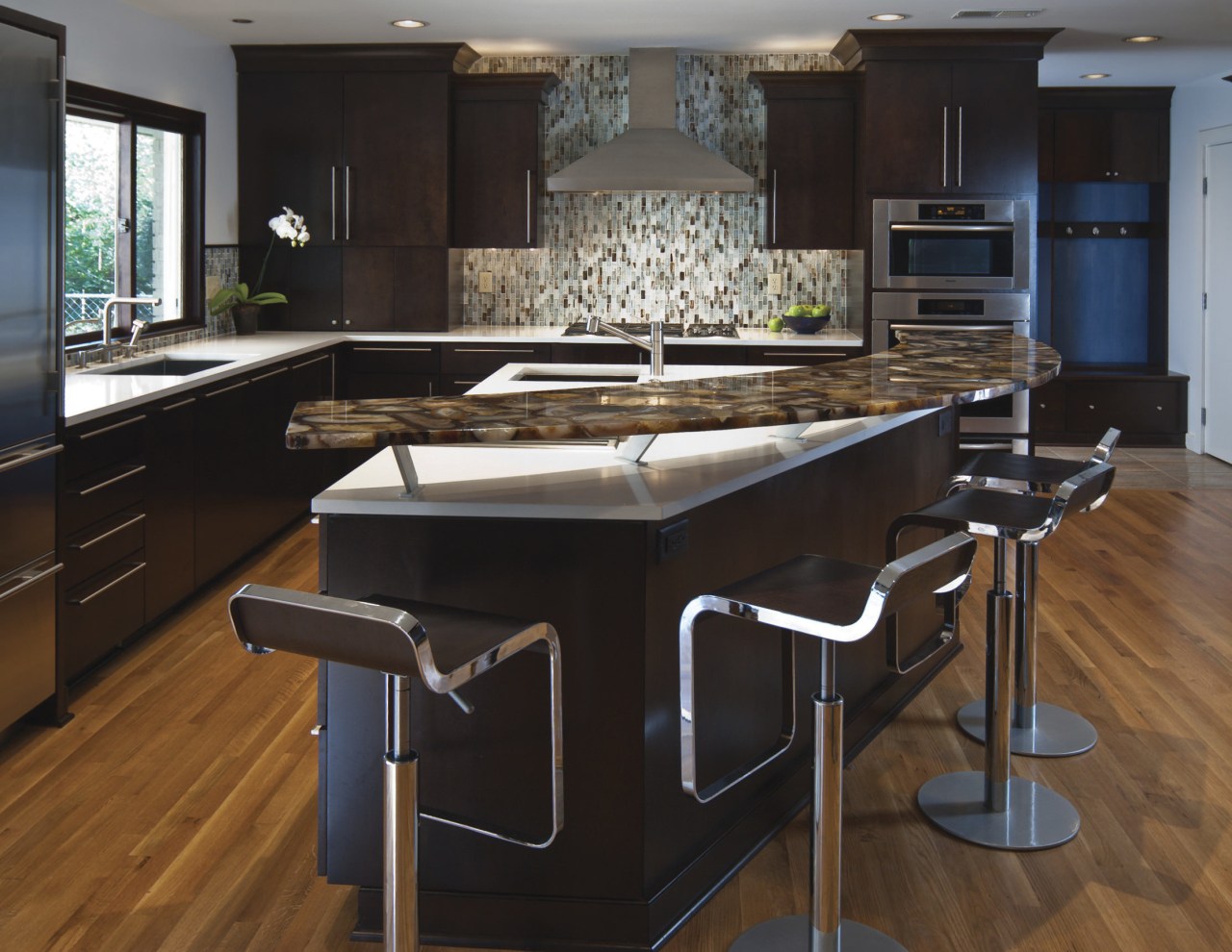 Modern - classic feel. Cabinetry and storage. Hand-crafted. cabinetry, countertop, floor, flooring, hardwood, interior design, kitchen, laminate flooring, room, wood flooring, black