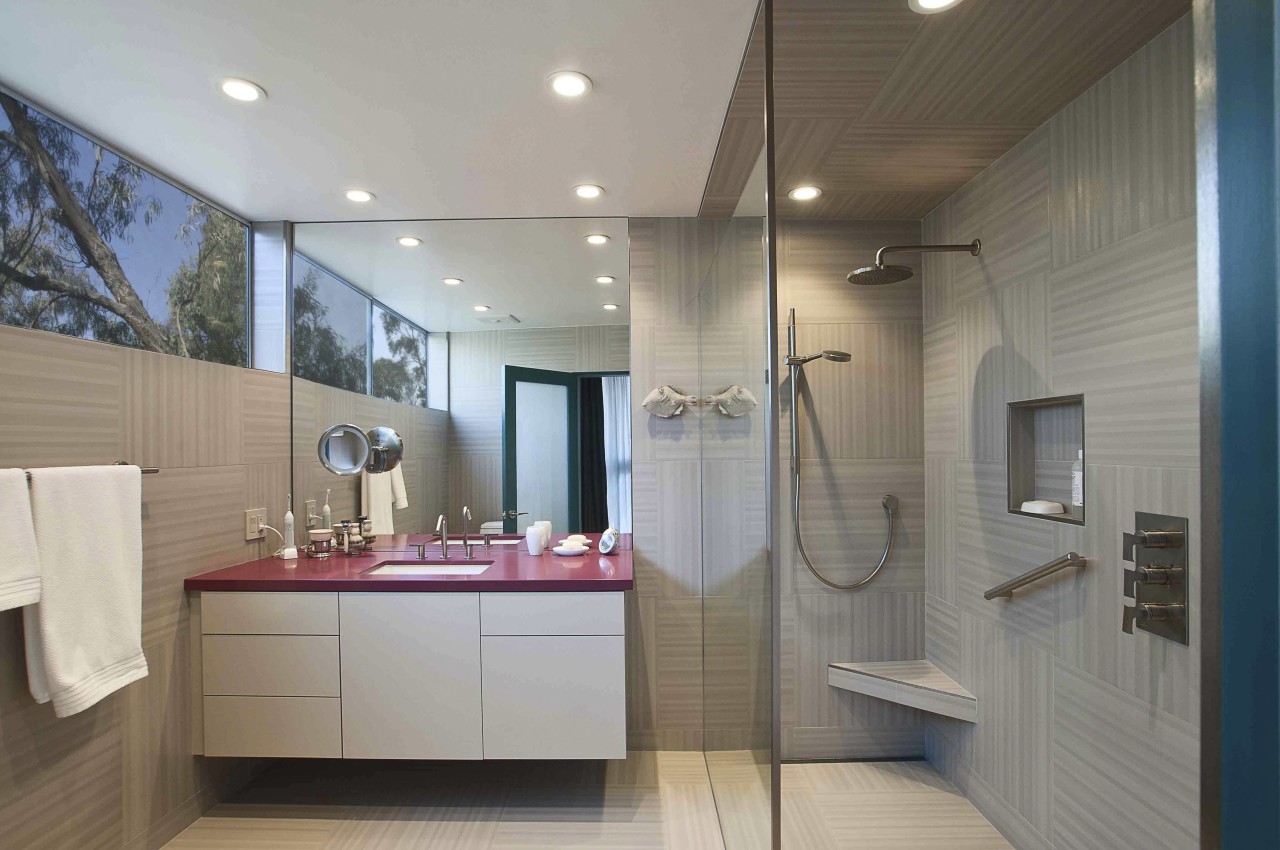 This bathroom was the winner of the small bathroom, ceiling, home, interior design, real estate, room, gray