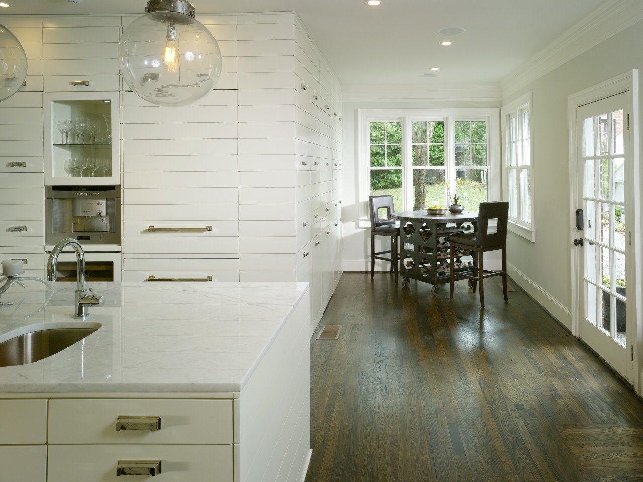 View of kitchen by Designer Willis Watts. Remodelled cabinetry, countertop, cuisine classique, floor, flooring, hardwood, home, interior design, kitchen, laminate flooring, room, tile, wood, wood flooring, gray