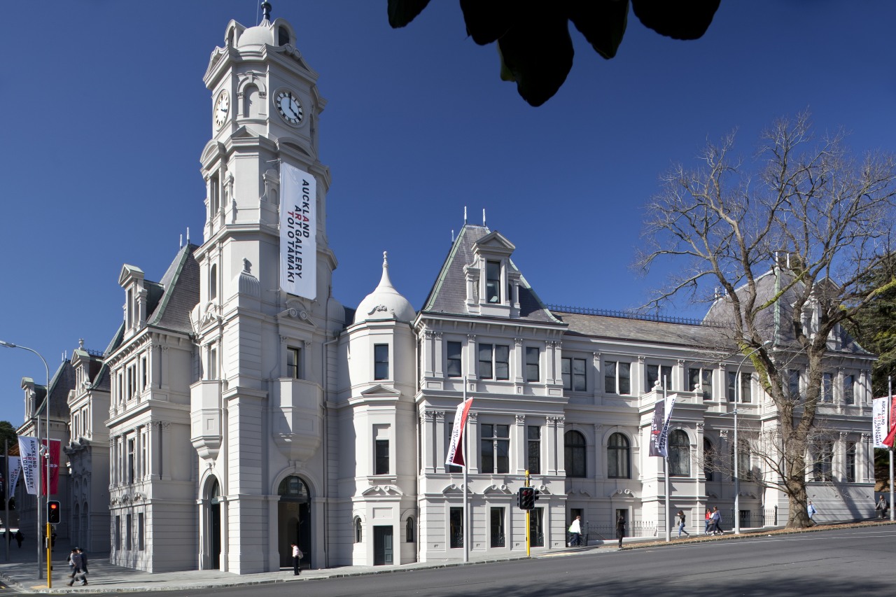 Auckland Art Gallery building, city, classical architecture, daytime, downtown, estate, facade, house, landmark, mansion, metropolis, metropolitan area, neighbourhood, sky, street, town, town square, blue, gray