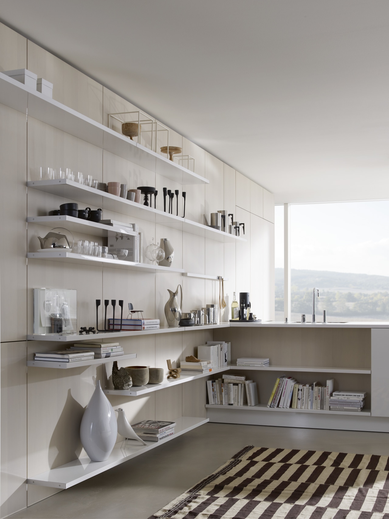 Photography of the "FloatingSpaces" system by SieMatic. architecture, interior design, product design, shelf, shelving, gray