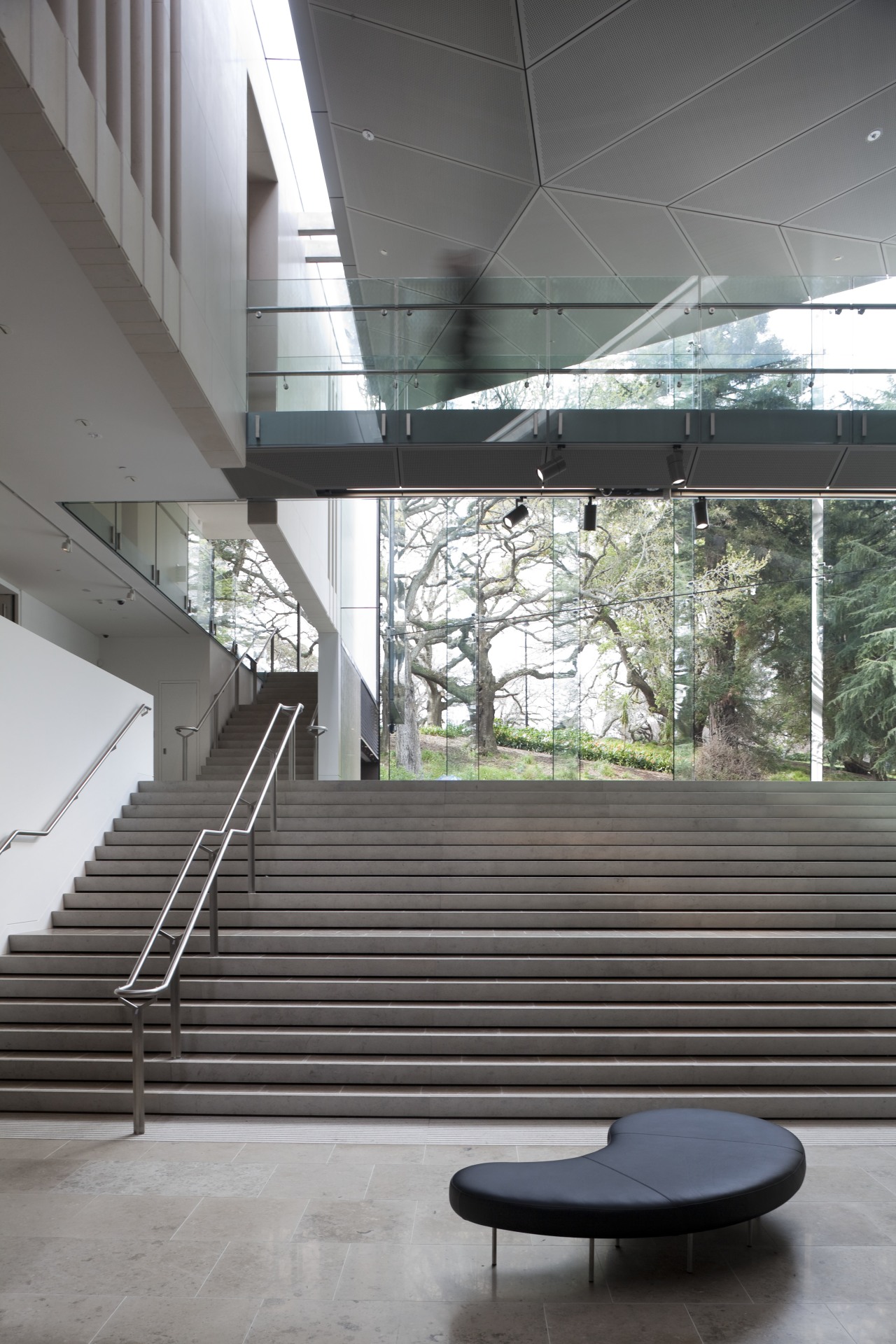 Here is a view of the Auckland Art architecture, building, daylighting, floor, glass, handrail, house, interior design, stairs, gray