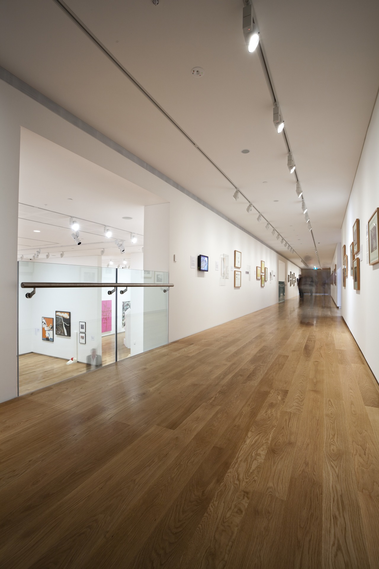 Here is a view of the hardwood flooring architecture, art gallery, ceiling, daylighting, exhibition, floor, flooring, hardwood, interior design, laminate flooring, museum, tourist attraction, wood, wood flooring, brown, gray