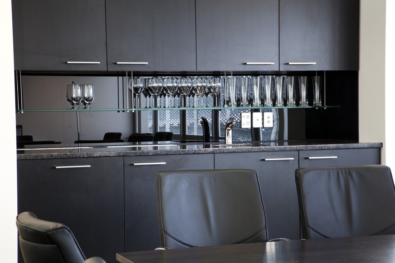 Seen here is a drinking-water system designed by countertop, furniture, interior design, kitchen, product design, black, gray