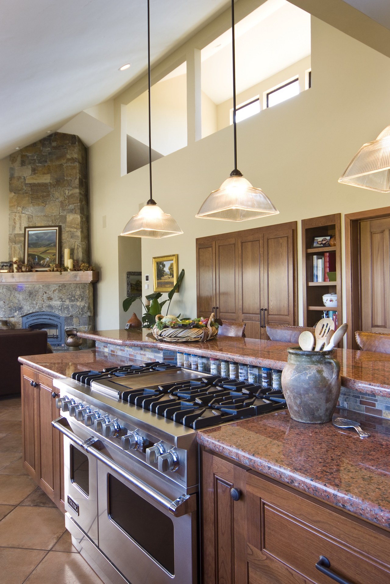 View of kitchen with wooden flooring and island cabinetry, countertop, cuisine classique, interior design, kitchen, real estate, room, brown