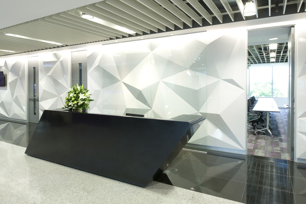 View of front desk with white and grey architecture, daylighting, glass, interior design, office, product design, white