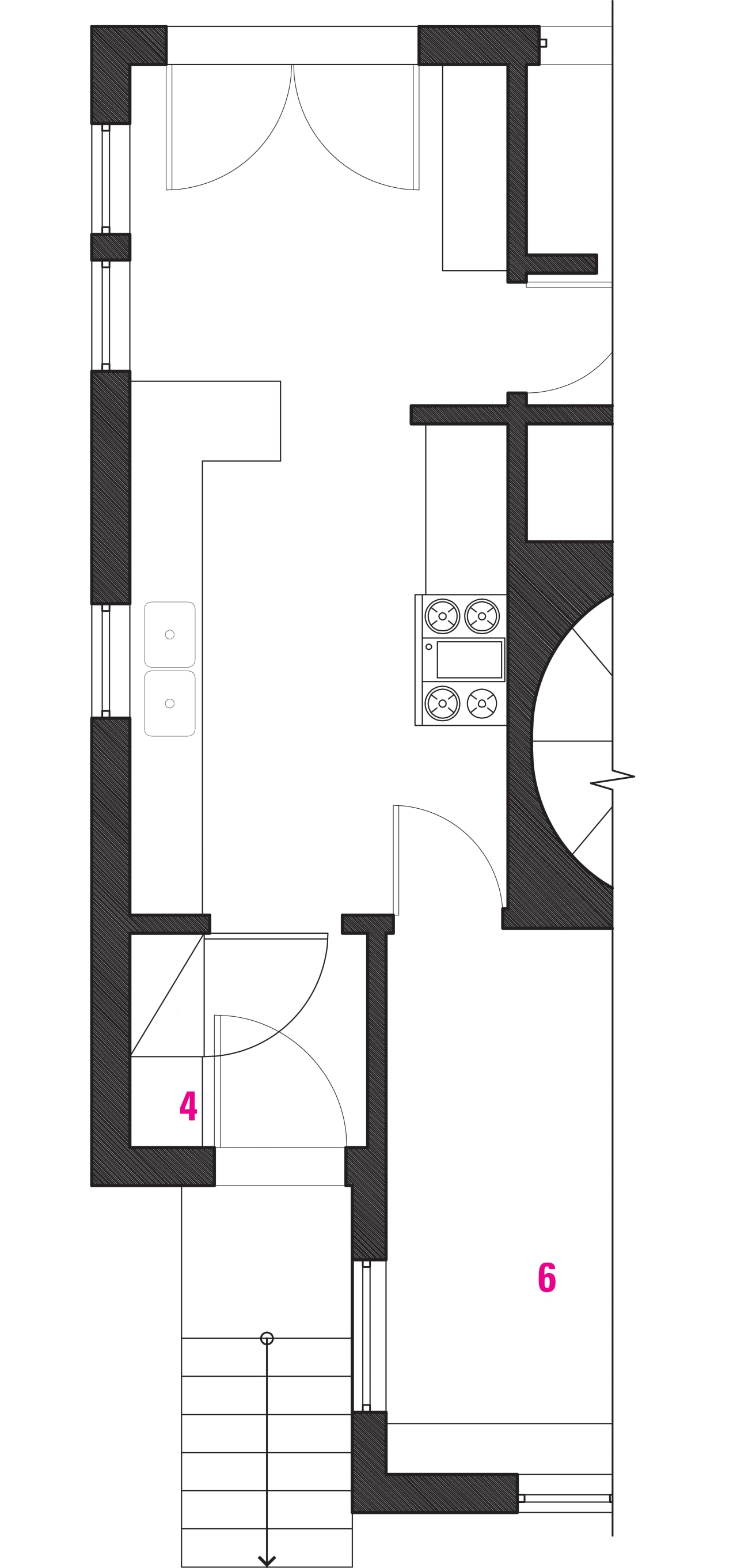 Plan kitchen, scullery, dining room angle, area, black and white, design, diagram, drawing, floor plan, font, line, pattern, plan, product, product design, square, structure, text, white