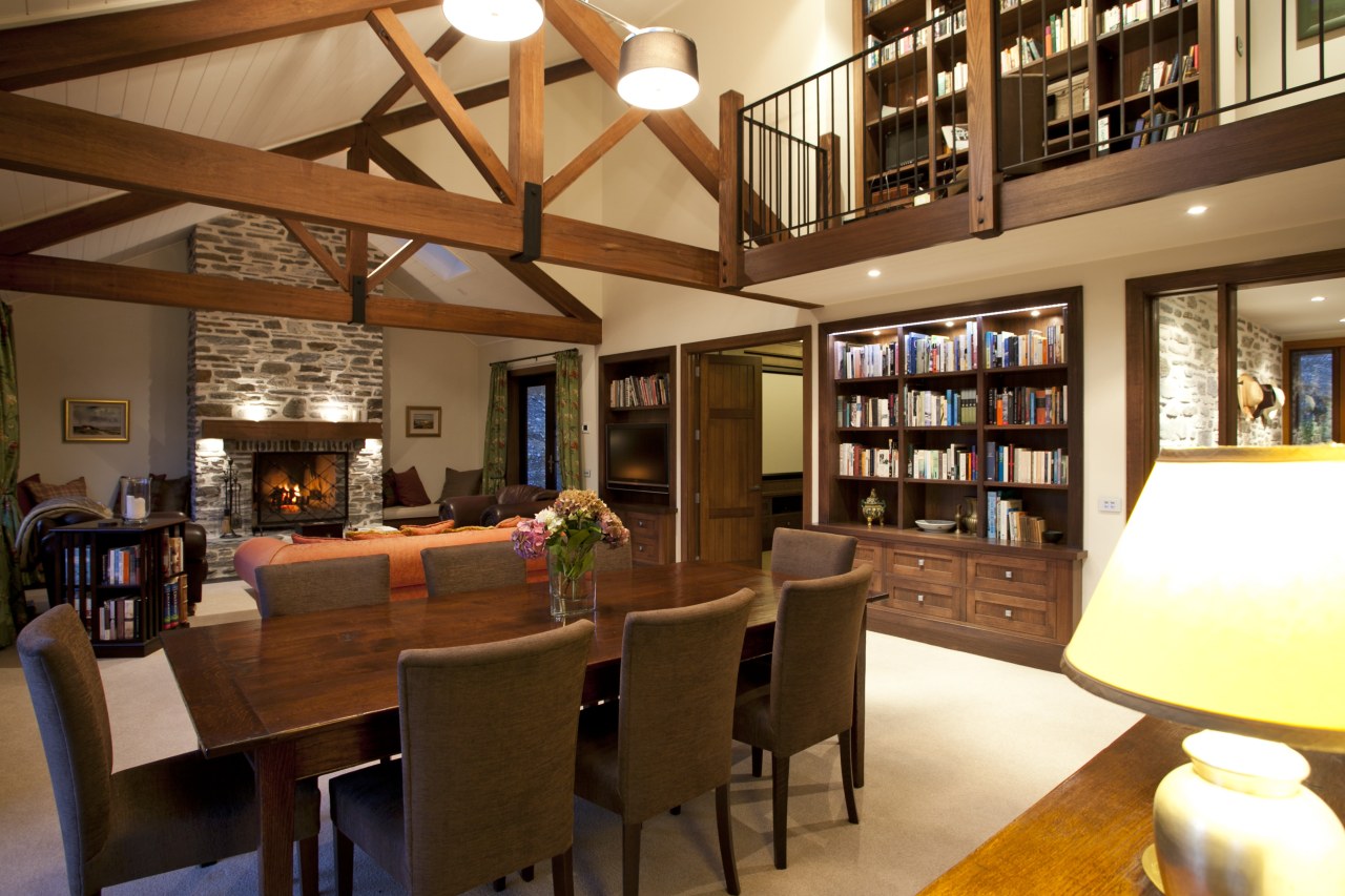 View of dining area with brown seats, wooden café, ceiling, dining room, interior design, liquor store, lobby, real estate, brown