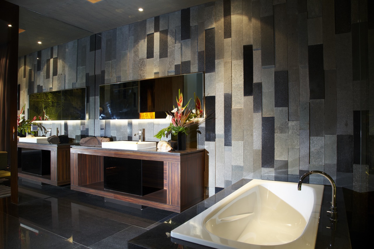 Freestanding bathtubs and tub fillers enhance the resort bathroom, countertop, home, interior design, kitchen, room, black