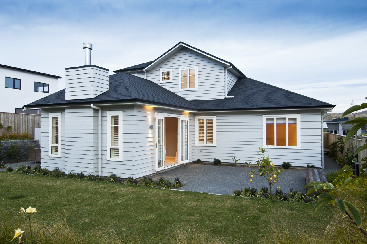 house exterior back cottage, elevation, estate, facade, farmhouse, home, house, property, real estate, residential area, roof, siding, window, white, brown