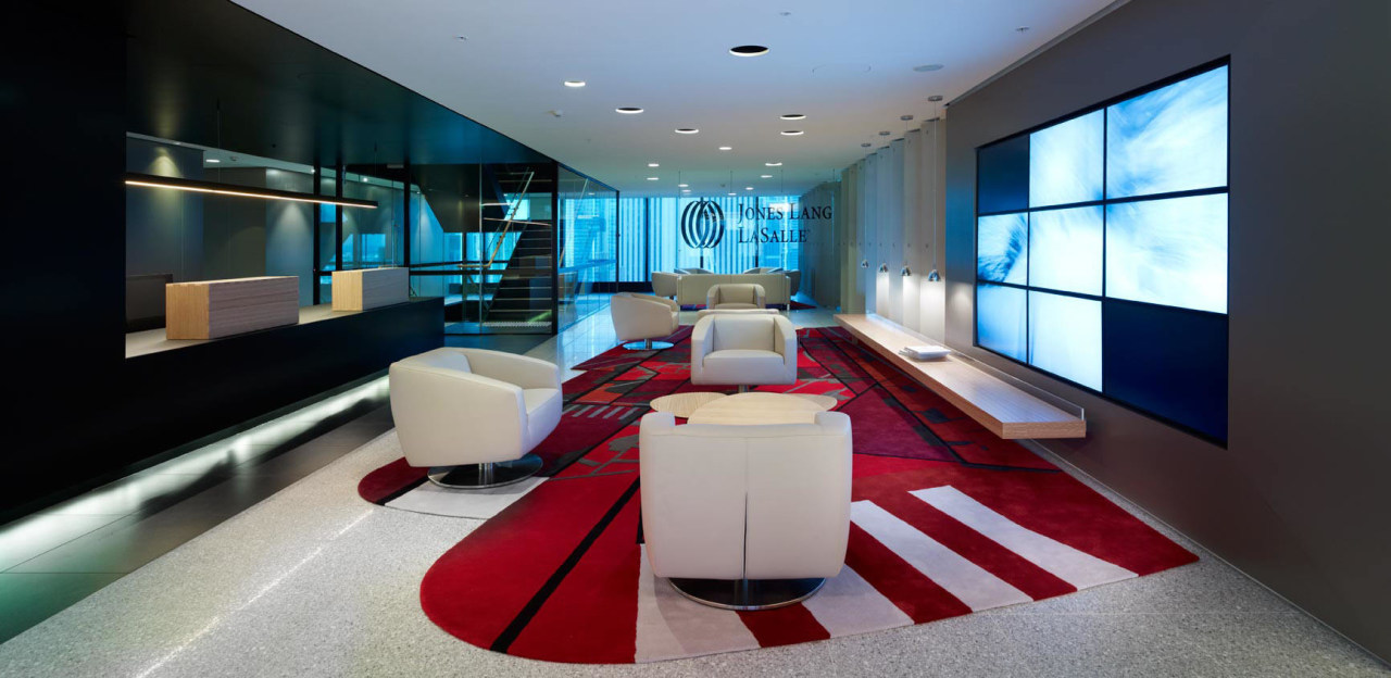 Casual office seating area. architecture, ceiling, interior design, room, black, gray