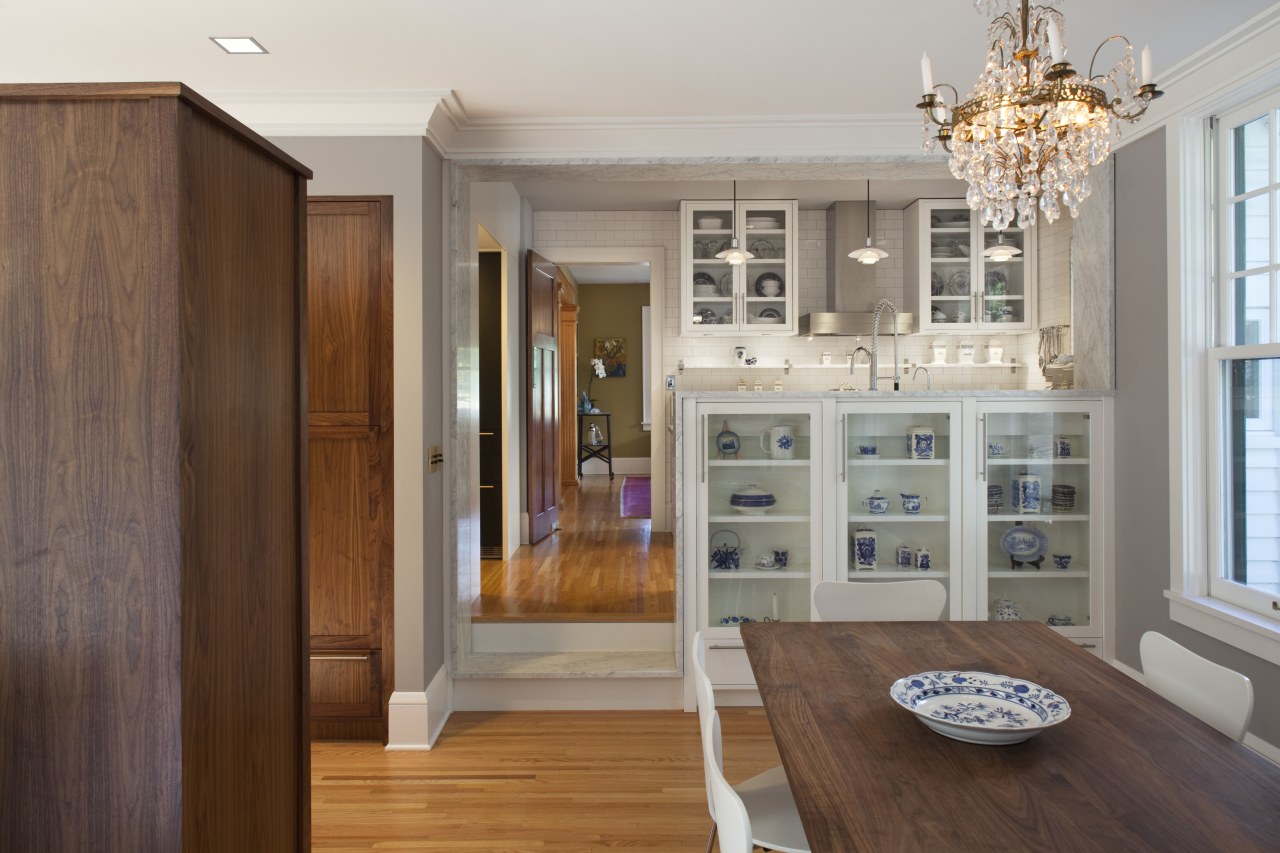 Seen here is a kitchen which was remodelled cabinetry, floor, hardwood, home, interior design, kitchen, room, wood flooring, gray, brown