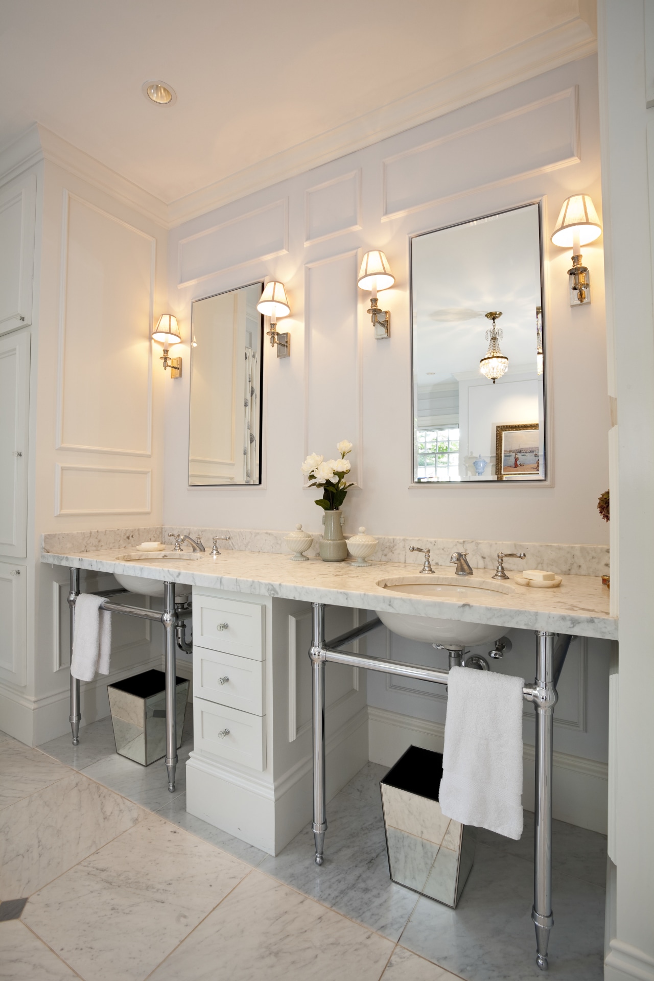 a vanity view of a bathroom in white bathroom, bathroom accessory, bathroom cabinet, cabinetry, countertop, floor, home, interior design, room, sink, gray