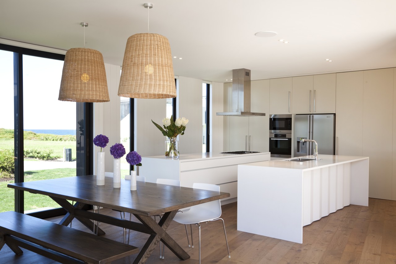 Ponting Fitzgerald-designed beach house architecture, countertop, interior design, kitchen, property, real estate, room, table, white