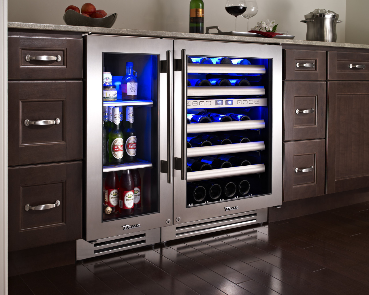 Wine refrigerator from the True Professional Series, a home appliance, kitchen, kitchen appliance, major appliance, refrigerator, black