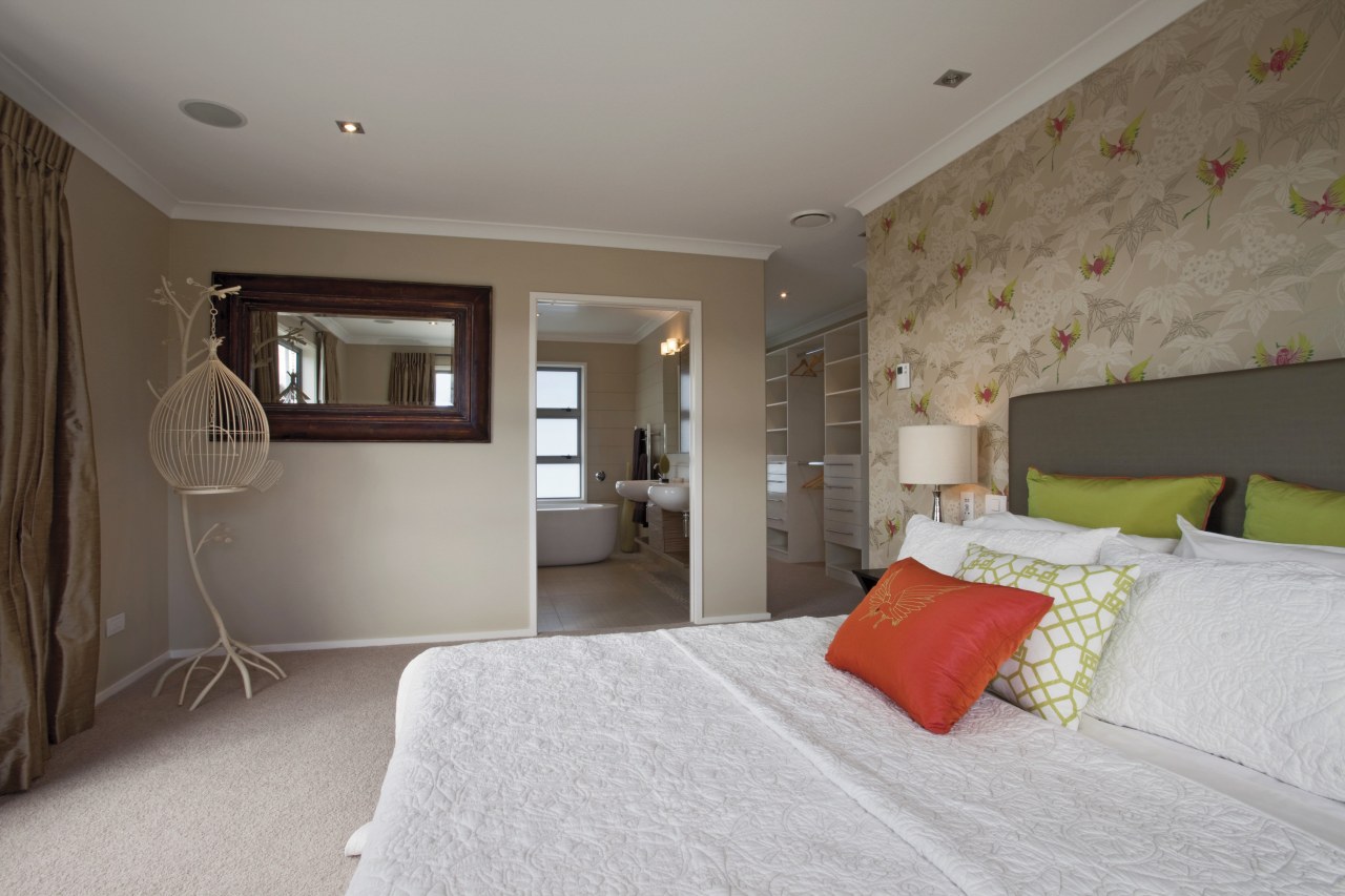 GJ Gardner Homes Lakes show home bedroom, ceiling, floor, home, interior design, property, real estate, room, wall, window, gray, brown