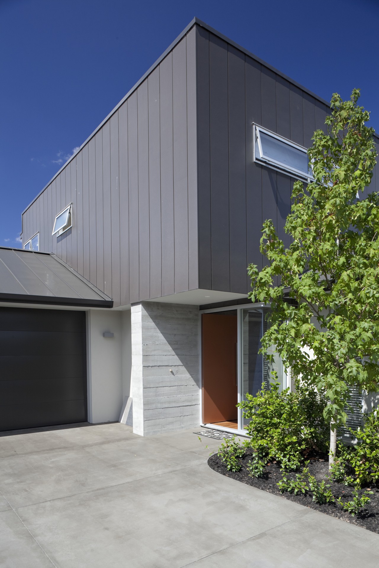 Contemporary new show home by David Reid Homes architecture, building, facade, home, house, real estate, residential area, siding, sky, gray