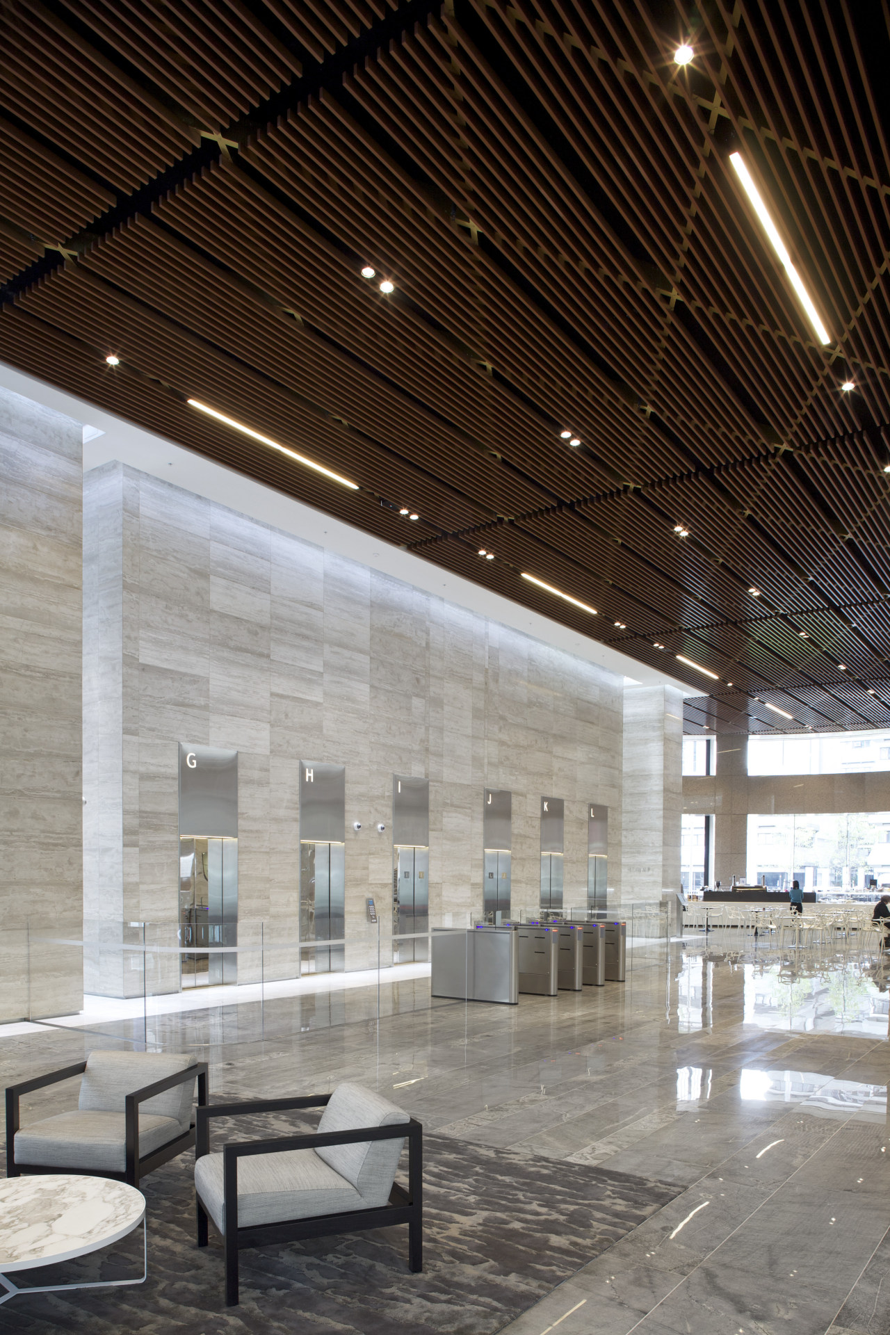 Heightened aesthetic  dramatic ceilings in ANZ Centre architecture, ceiling, daylighting, interior design, lobby, structure, tourist attraction, gray, black