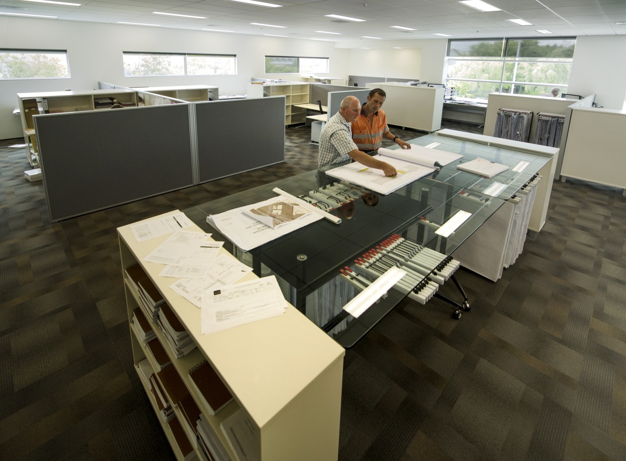AON Office showcase and home for builder Calder flooring, furniture, office, brown, black