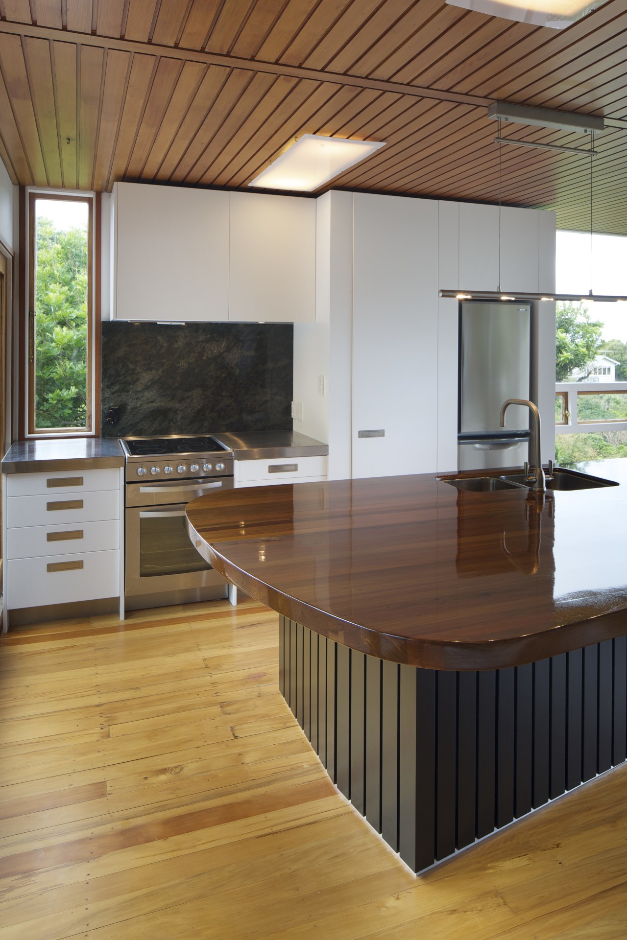 Wood island top in kitchen renovation.Sixties revamp kitchen architecture, cabinetry, countertop, daylighting, floor, flooring, furniture, hardwood, house, interior design, kitchen, laminate flooring, real estate, table, wood, wood flooring, wood stain, brown