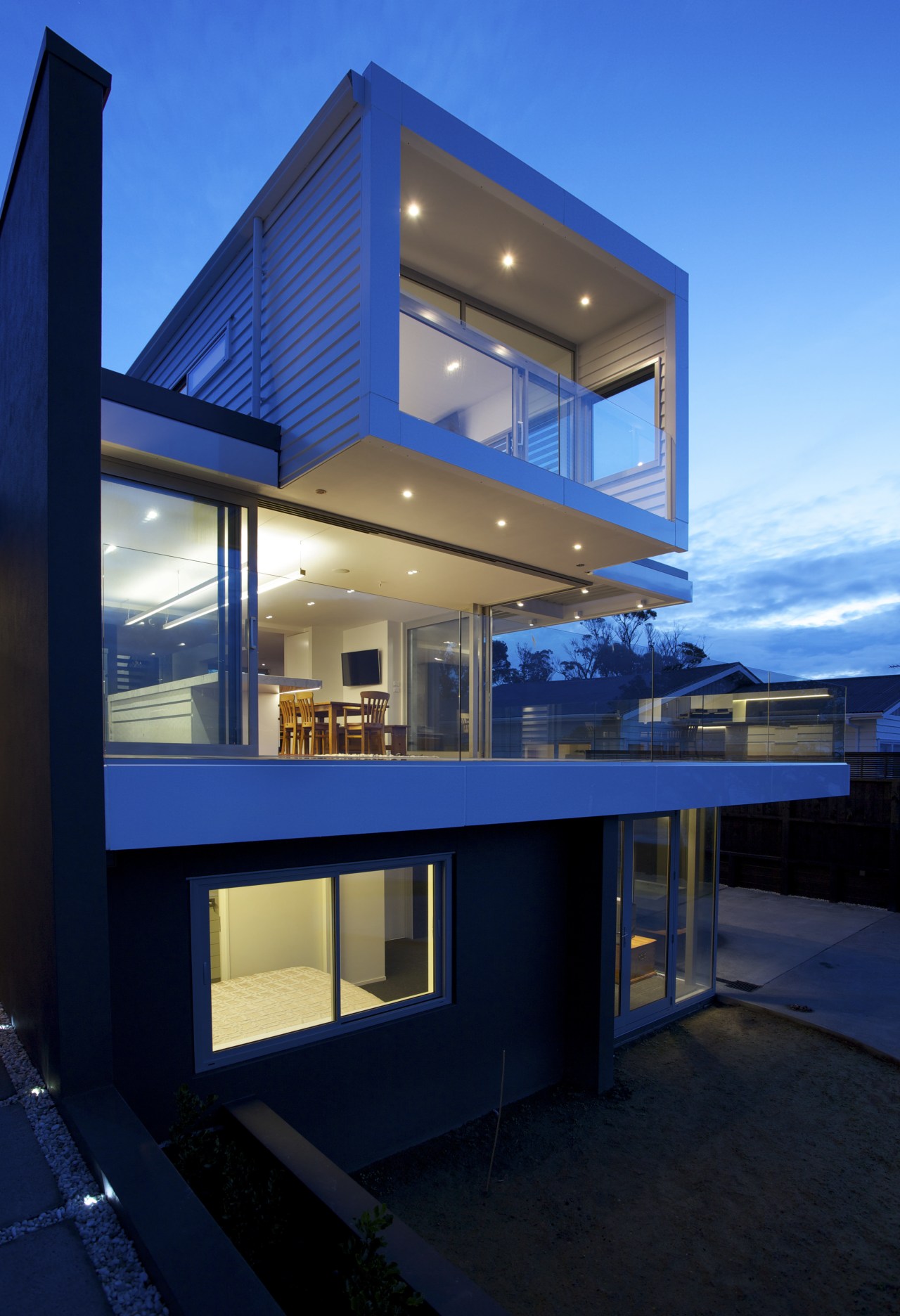 flush modern joinery from ASL. The joinery includes architecture, building, elevation, facade, home, house, real estate, blue