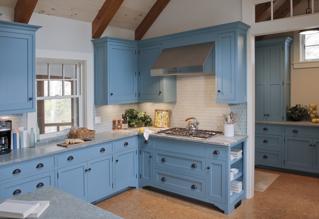 Exposed rafters, rough-hewn paneling with off-white stain, and cabinetry, countertop, cuisine classique, home, interior design, kitchen, room, window, gray, teal