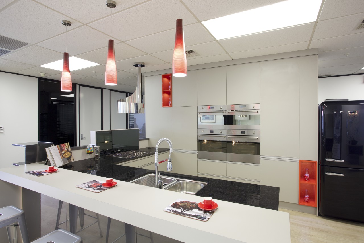 Smeg appliances in Inside Vision kitchen showroom interior design, kitchen, product design, gray