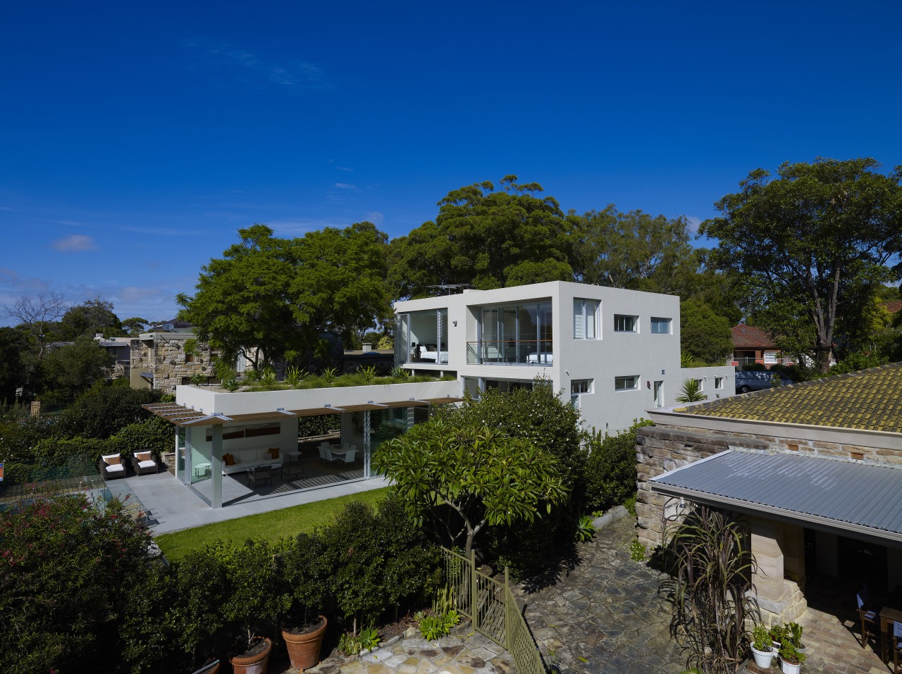 New house by Joseph Alliker of RAAA architecture, cottage, estate, home, house, property, real estate, residential area, sky, tree, villa, blue, black