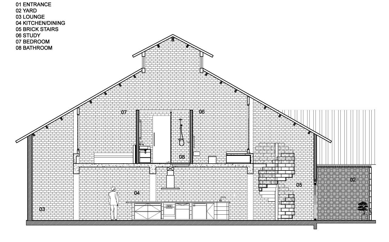 Cross section of an office-apartment conversion by Singapore architecture, area, artwork, barn, black and white, building, design, diagram, drawing, elevation, facade, home, house, line, line art, plan, product design, roof, shed, structure, technical drawing, white