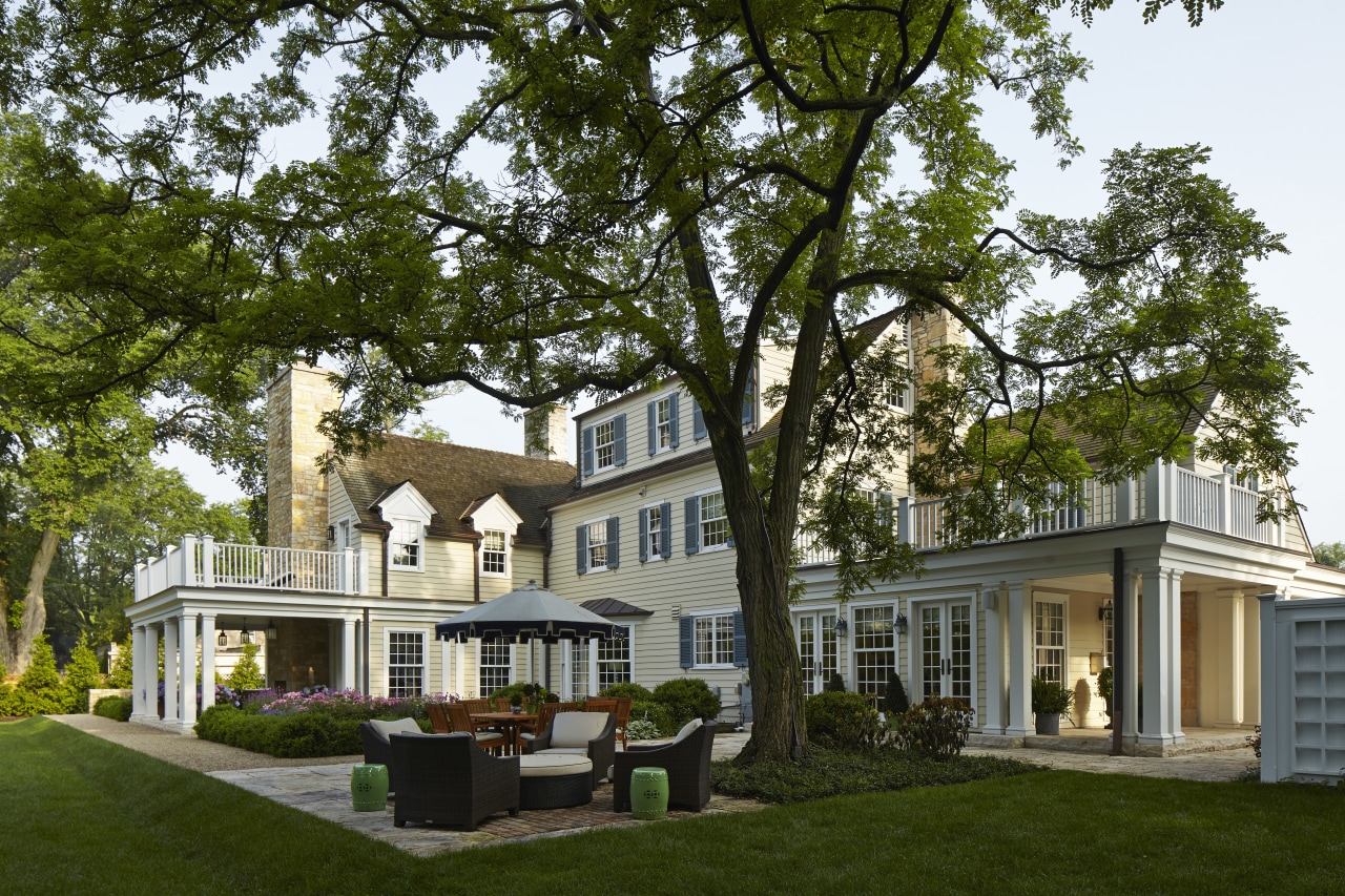 On this remodel project by Burns &amp; Beyerl cottage, estate, facade, farmhouse, home, house, mansion, neighbourhood, property, real estate, residential area, villa, brown