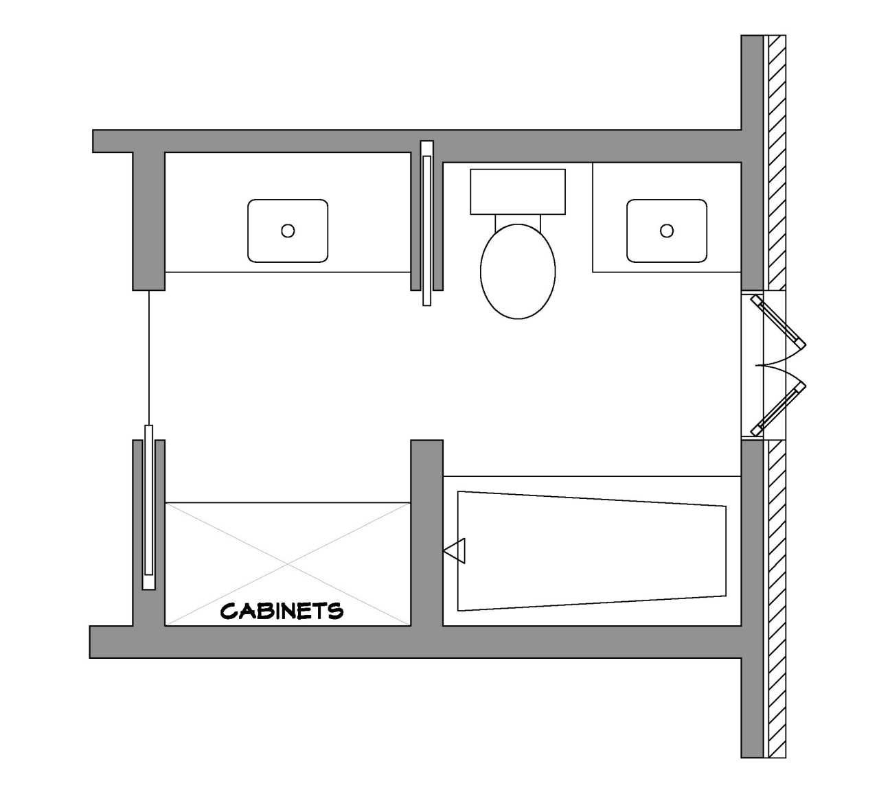 Bathroom before renovation angle, area, black and white, design, drawing, floor plan, furniture, line, line art, product, product design, square, white, white