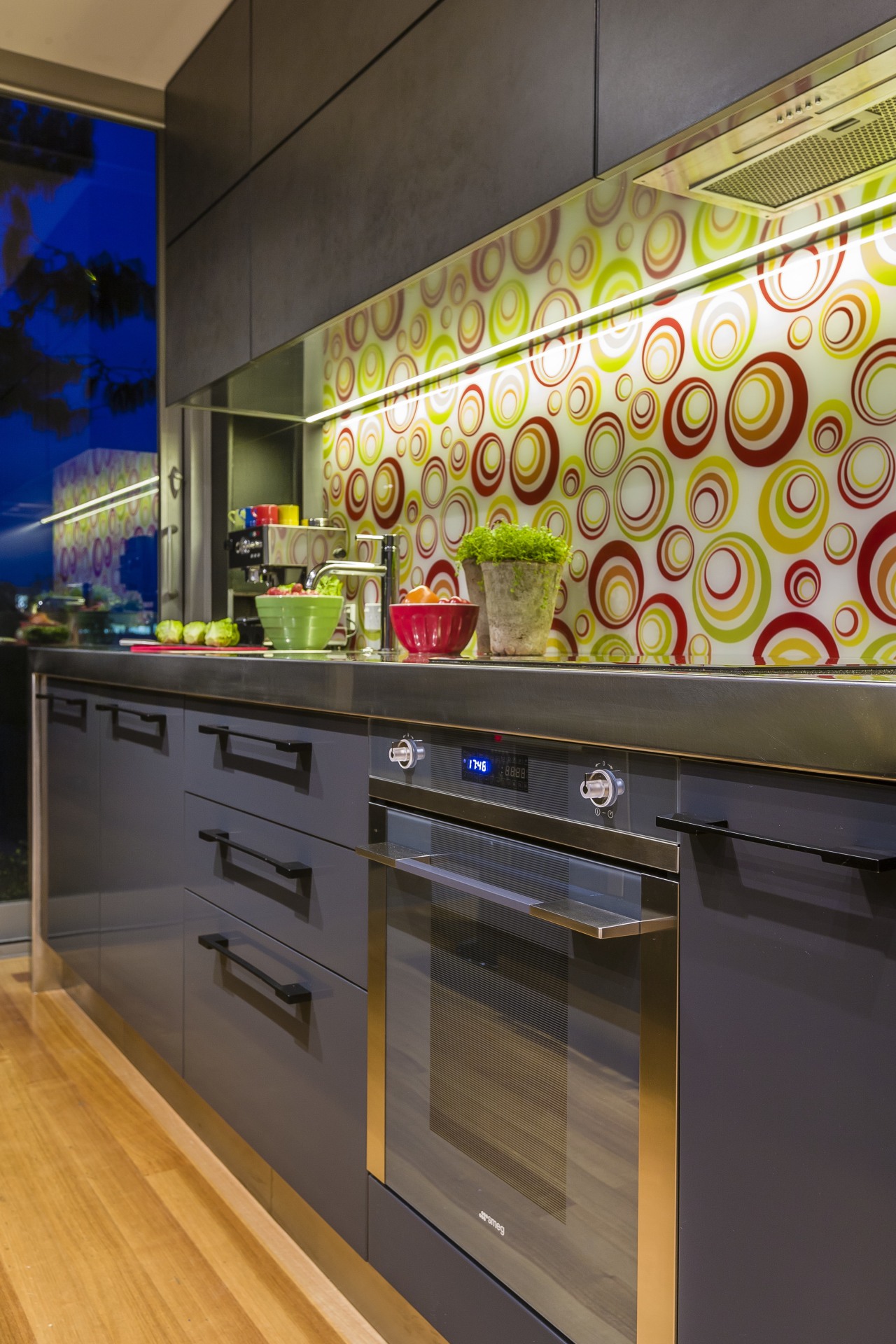 Mal Corboy kitchen with Smeg appliances.  the countertop, interior design, kitchen, room, black