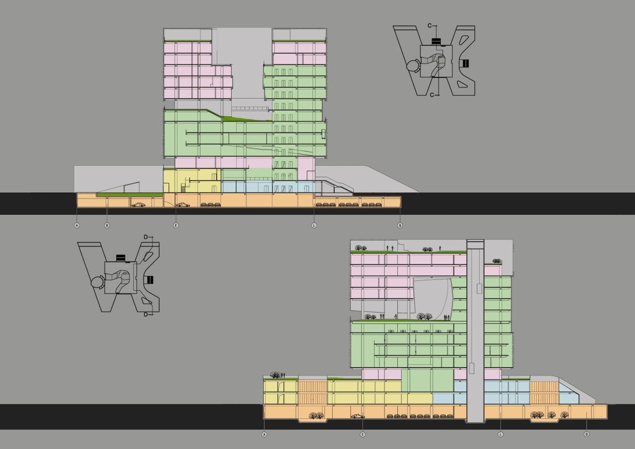 Cross section plan of the Xian Jiaotong-Liverpool University architecture, design, diagram, elevation, floor plan, line, plan, product design, residential area, text, urban design, gray