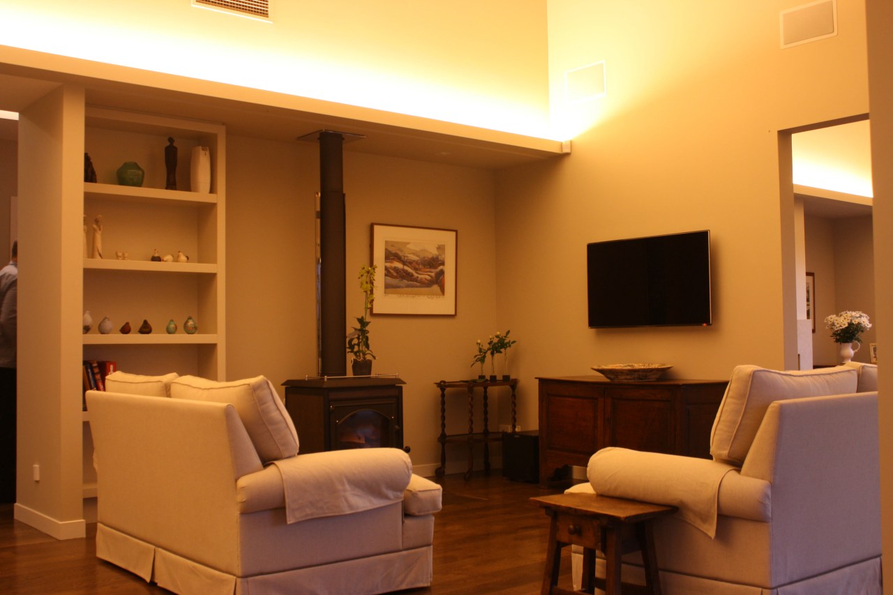 Cool mood lighting from Lighthouse Lighting ceiling, furniture, home, interior design, lighting, living room, real estate, room, window, brown, orange