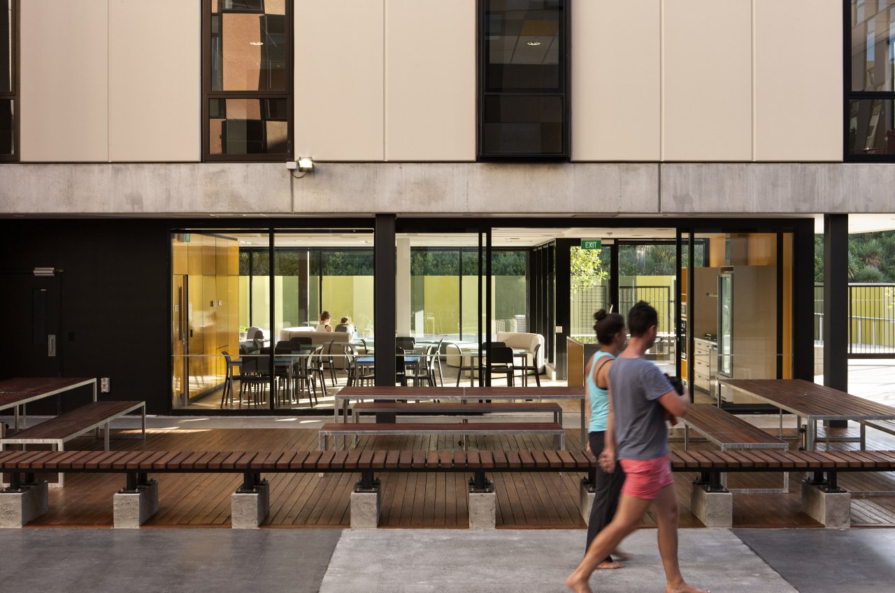 Carlaw Park Student Village in Auckland accommodates students building, condominium, house, orange, black