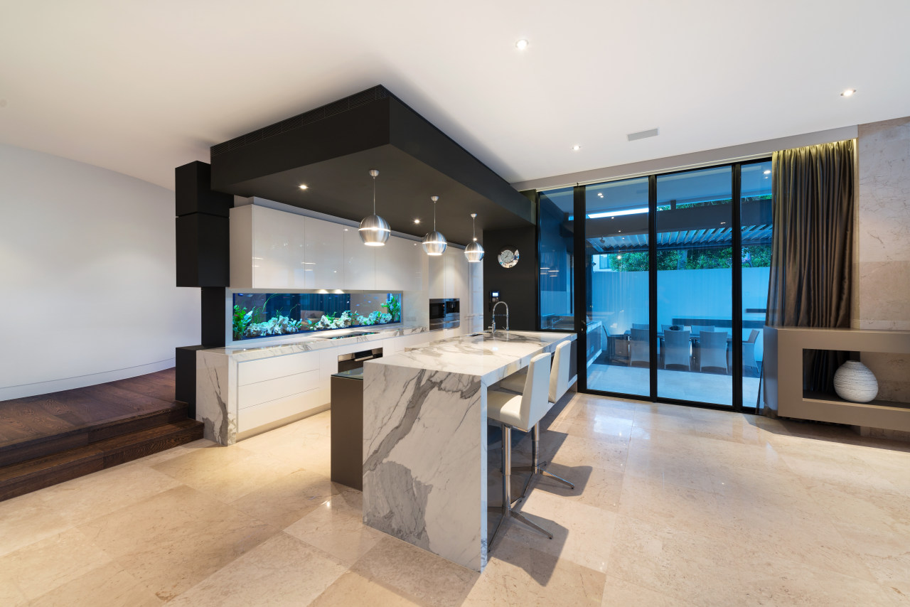 AG Constructions in St Kilda, Victoria won the estate, floor, interior design, kitchen, living room, property, real estate, gray