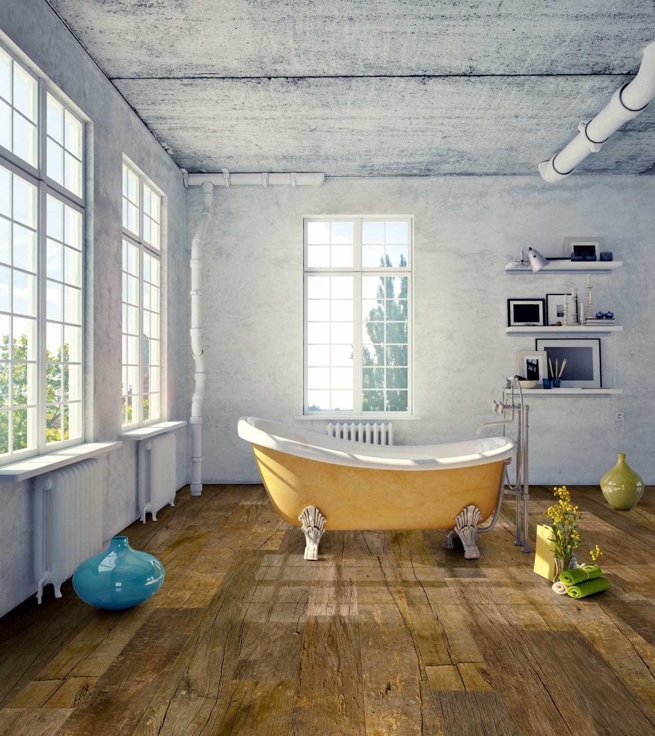 Neo laminate flooring from Creative Flooring is suited bathroom, bathtub, floor, flooring, home, interior design, room, wood, wood flooring, gray, brown