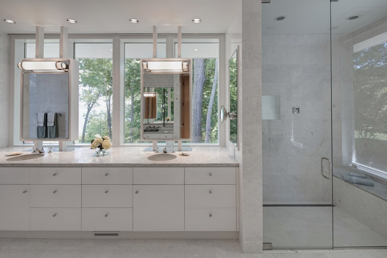 This new shower in a master suite addition bathroom, bathroom accessory, bathroom cabinet, cabinetry, countertop, floor, home, interior design, kitchen, room, sink, gray