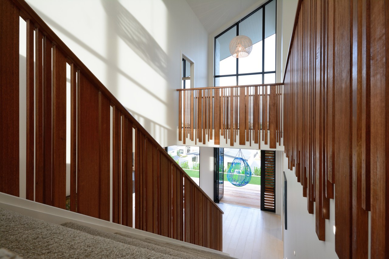 Duo Design, the Jalcon Homes in-house design consultancy, architecture, daylighting, handrail, house, interior design, lobby, real estate, stairs, window, wood, brown