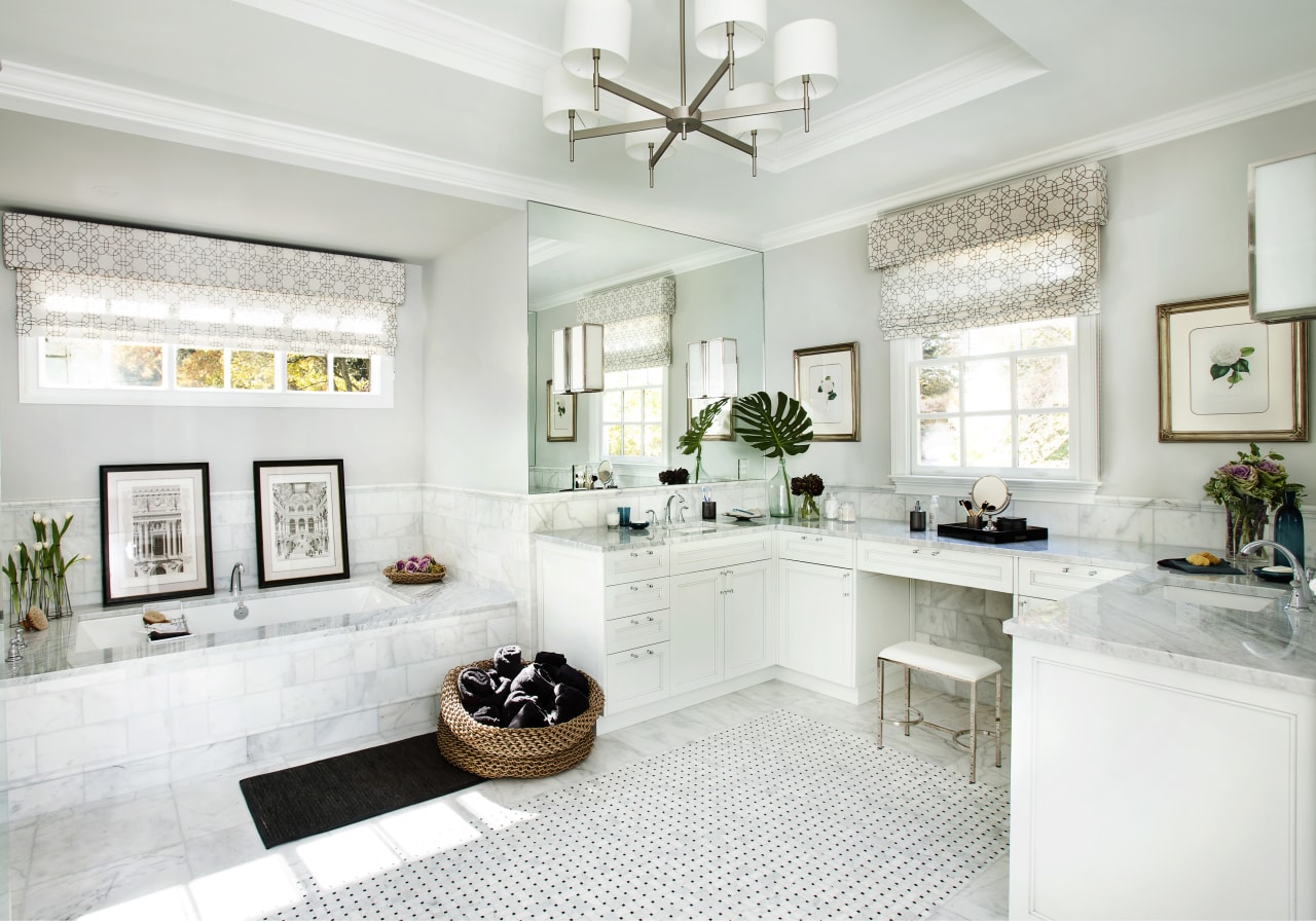 Carrara marble features on this tub surround and bathroom, ceiling, countertop, estate, floor, home, interior design, kitchen, living room, property, real estate, room, white