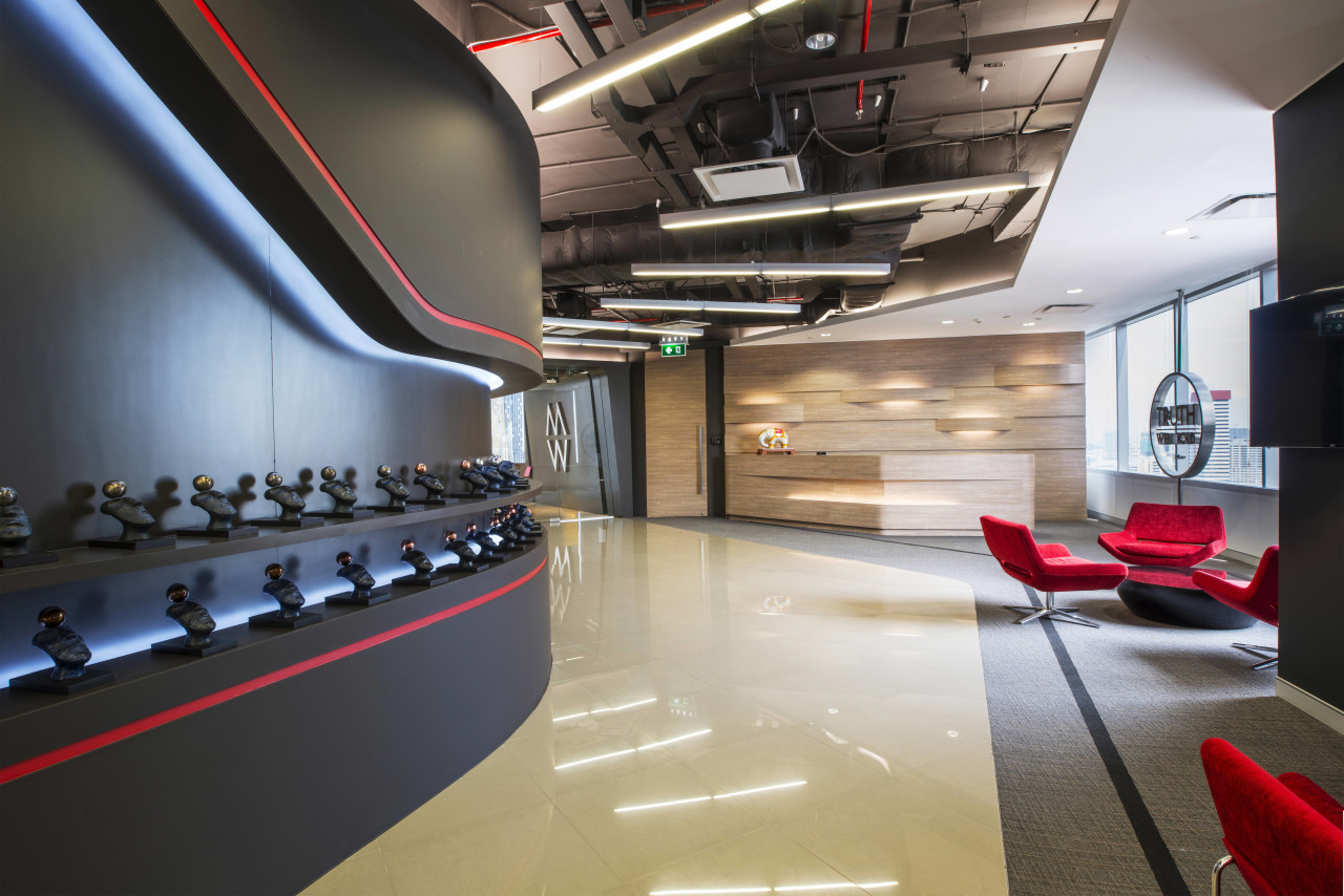 The reception area at McCann Worldgroups new Bangkok auditorium, ceiling, interior design, black