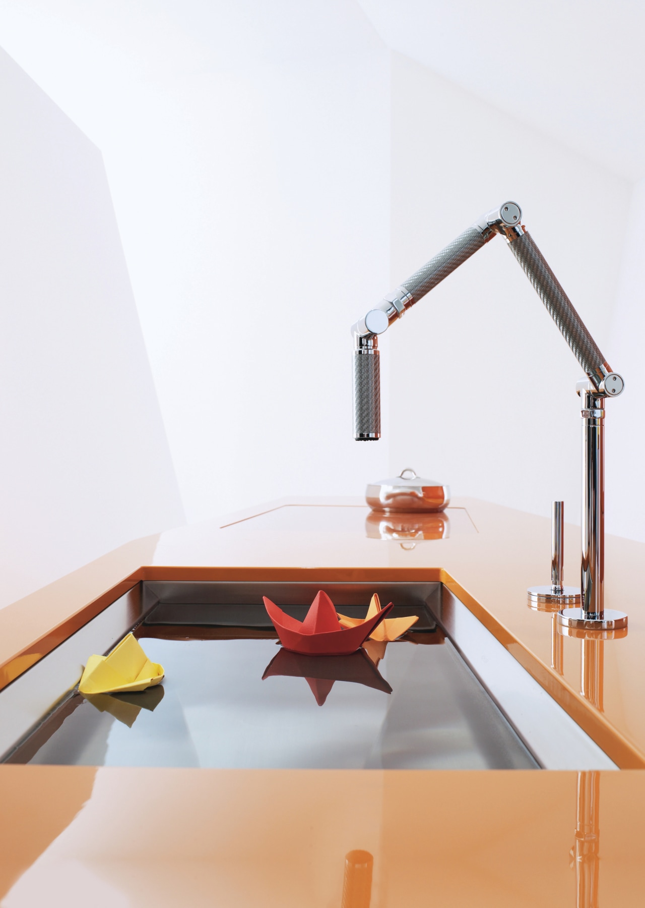 Kitchen tapware at Mico Bathrooms includes the Karbon furniture, product, product design, table, tap, wood, white