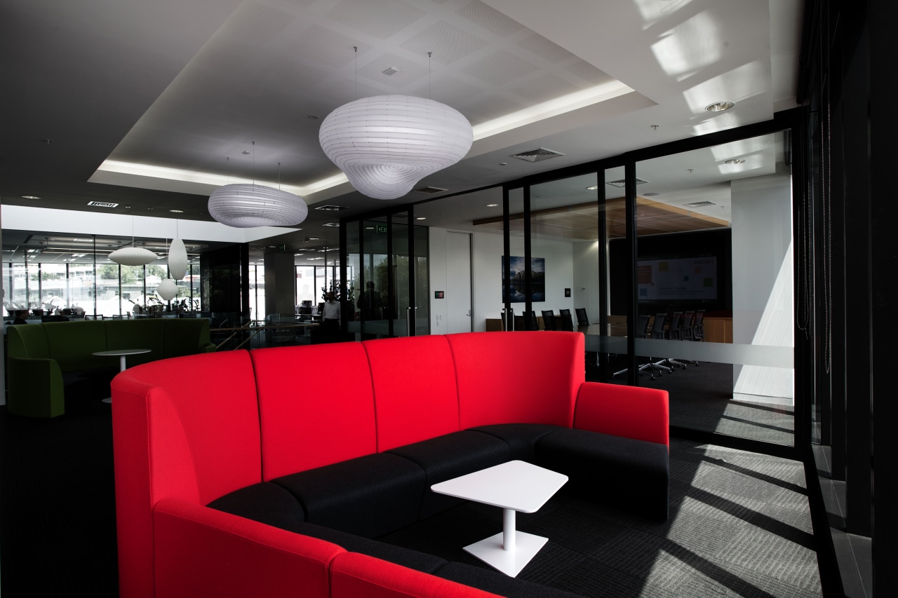 Both red and green furnishings appear in the architecture, ceiling, interior design, lobby, black, gray