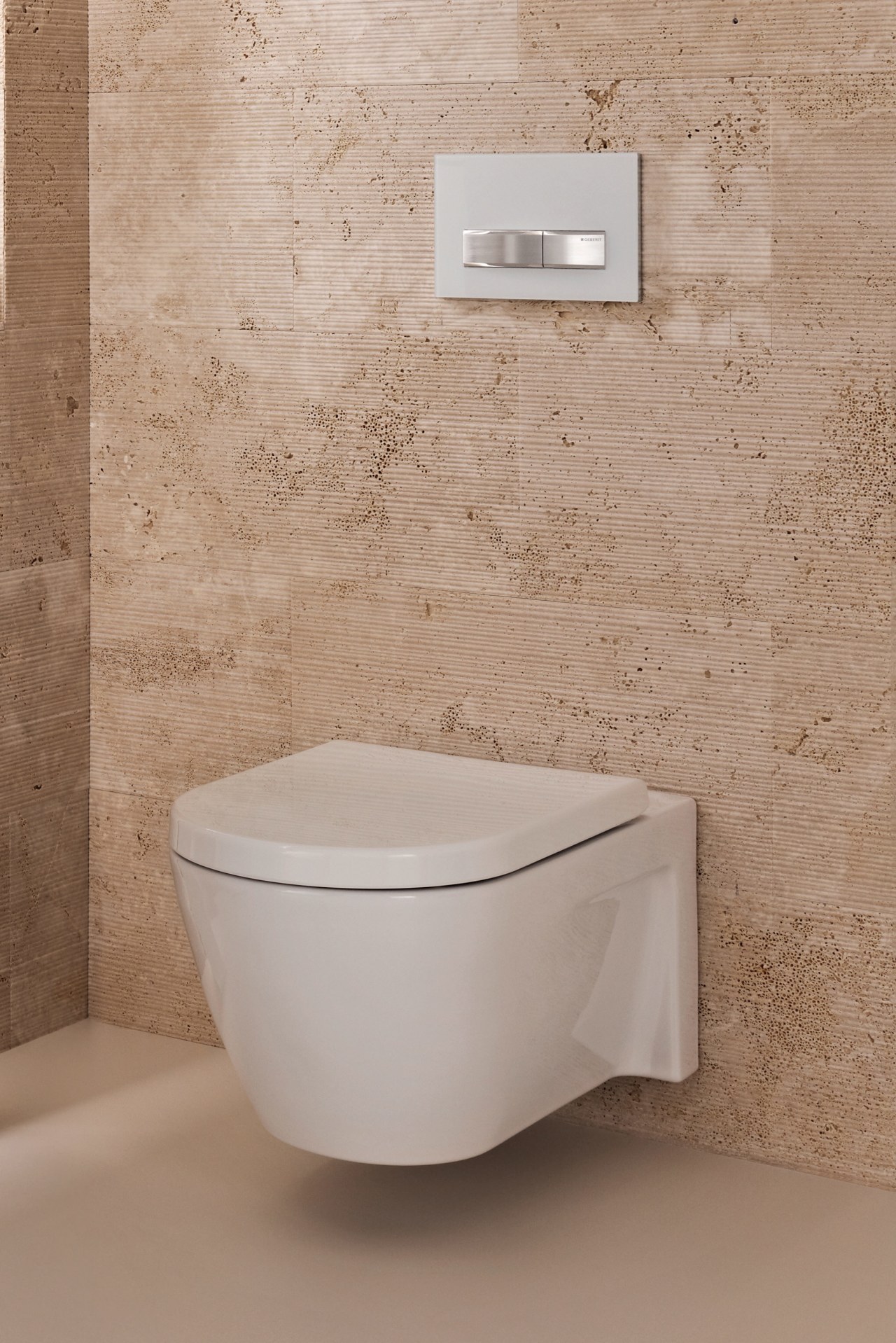 With a concealed inwall cistern, all you see bathroom, bathroom accessory, bathroom sink, bidet, ceramic, floor, plumbing fixture, product, product design, tap, tile, toilet, toilet seat, wall, gray, brown