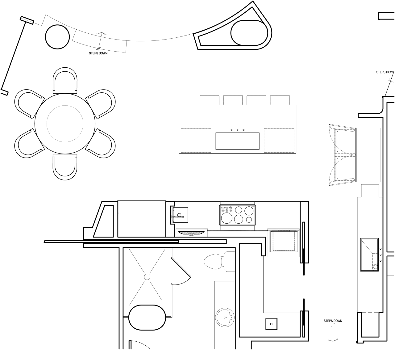 Plan of a kitchen by MIck De Giulio angle, area, artwork, black and white, design, diagram, drawing, floor plan, font, furniture, line, line art, product, product design, structure, technical drawing, text, white