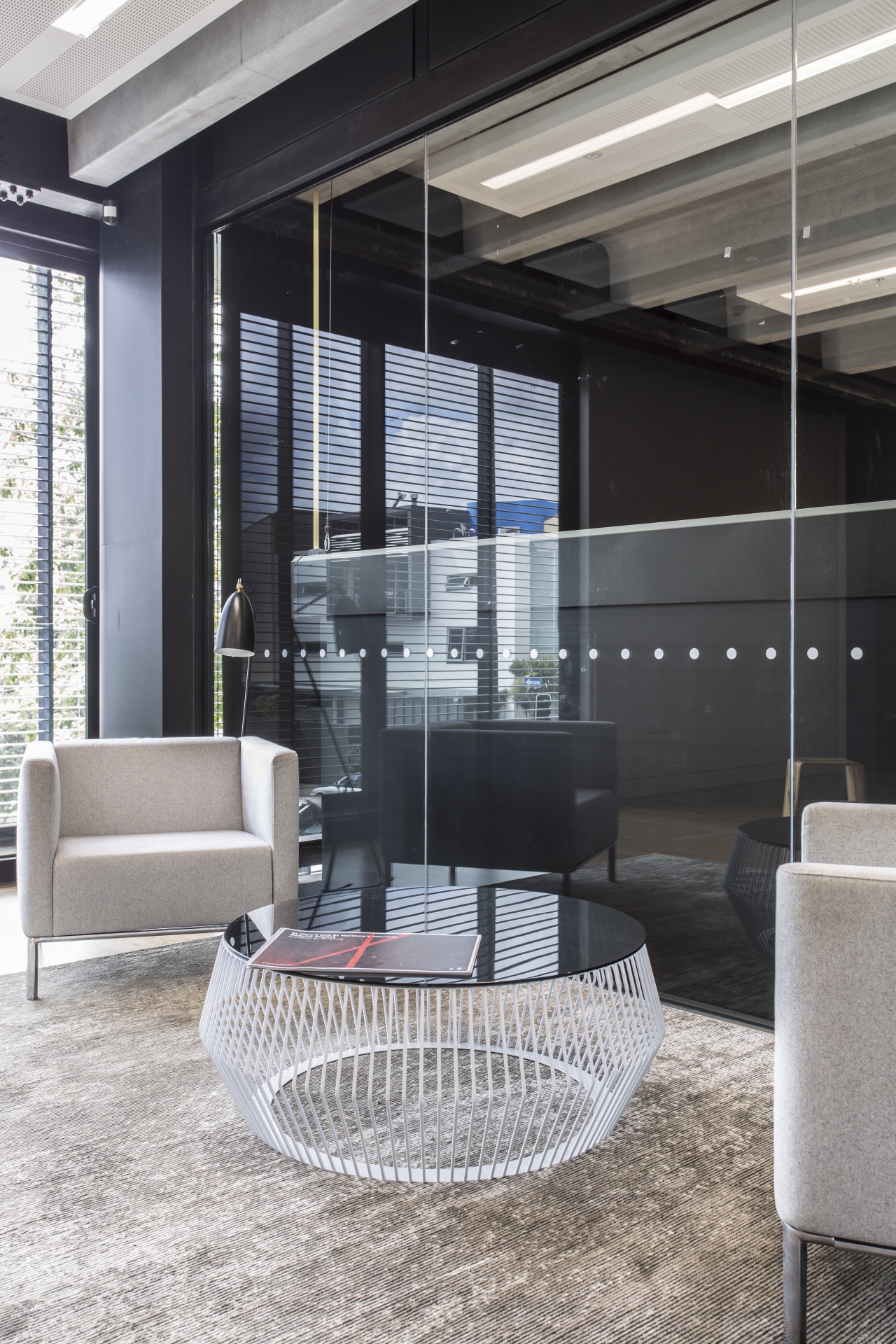 Glass privacy walls were part of the Glassforce architecture, floor, interior design, window, gray, black